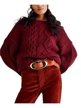 Free People Dream Cable Knit Sweater in Maroon Burgundy
Cabernet